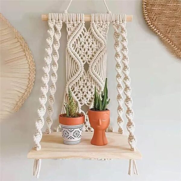 Macrame Wall Hanging Plant Decor Shelf