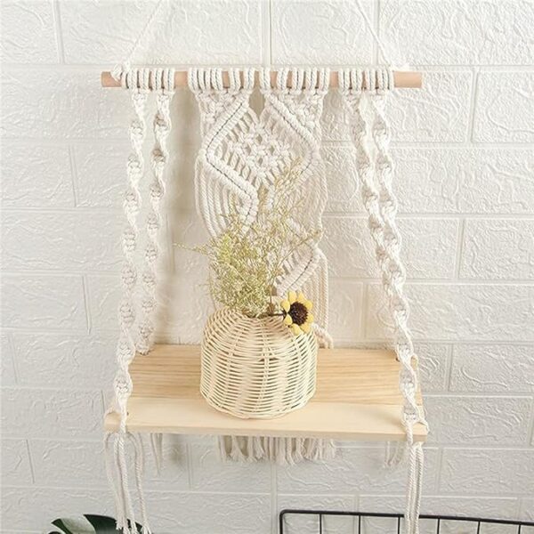 Macrame Wall Hanging Plant Decor Shelf - Image 3