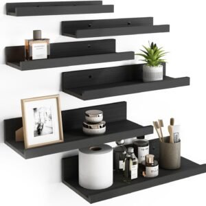 Fixwal Floating Shelves Black Wall Mounted 6 Sets
