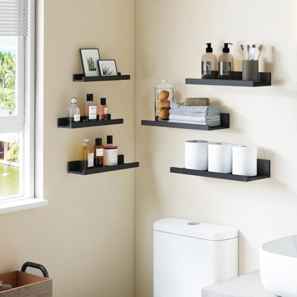 Fixwal Floating Shelves Black Wall Mounted 6 Sets