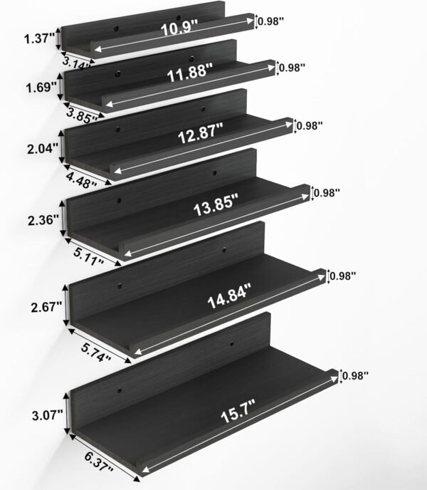 Fixwal Floating Shelves Black Wall Mounted 6 Sets