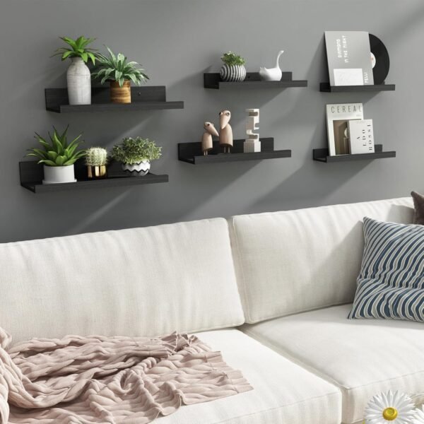 Fixwal Floating Shelves Black Wall Mounted 6 Sets