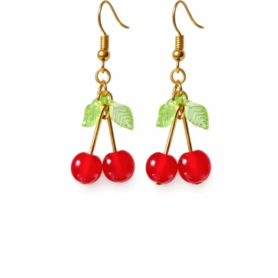 Cherry bead drop earrings lightweight by Stay Decorative
