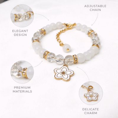 Close up of beads and flower charm bracelet