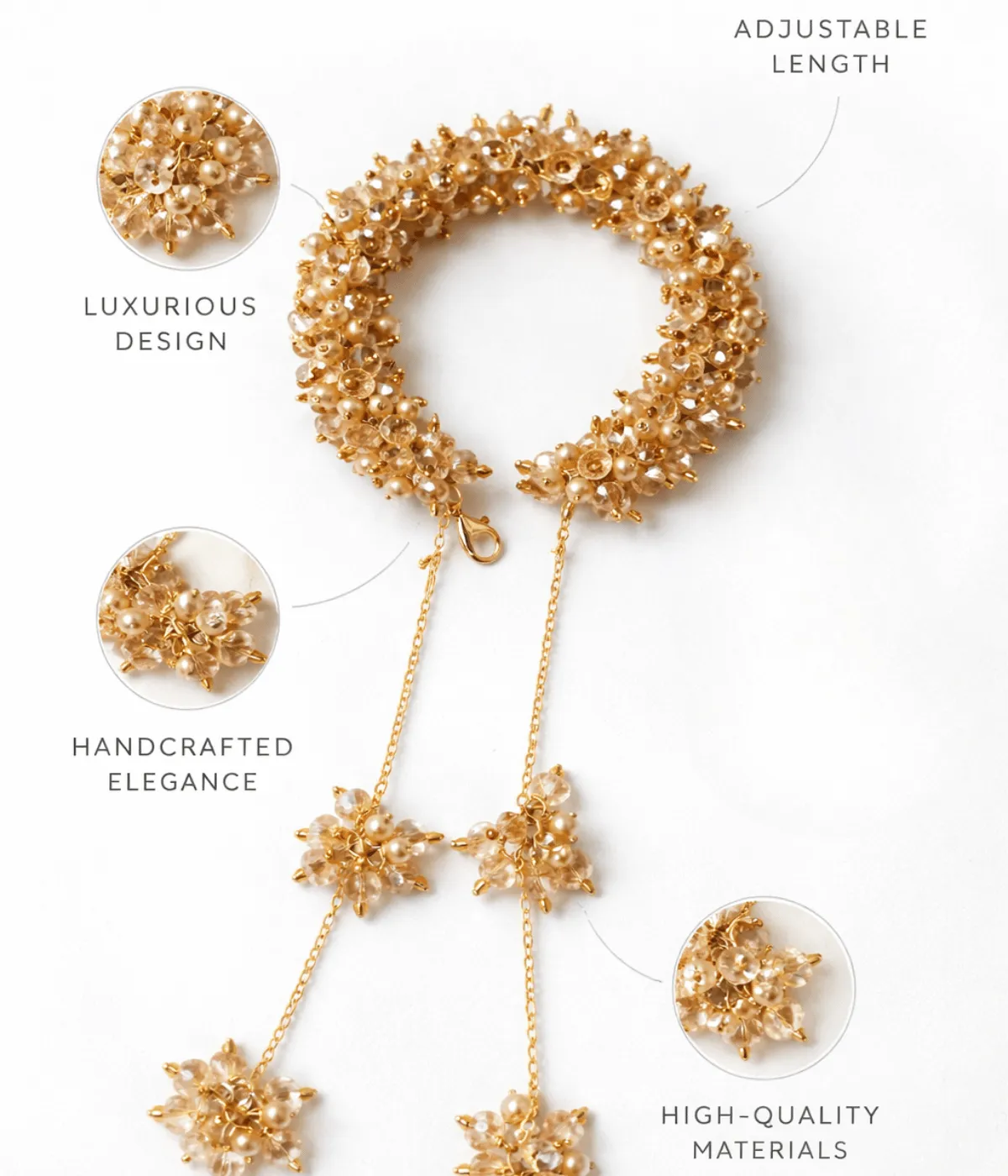 crystal handmade wedding golden gajrah bracelet close up