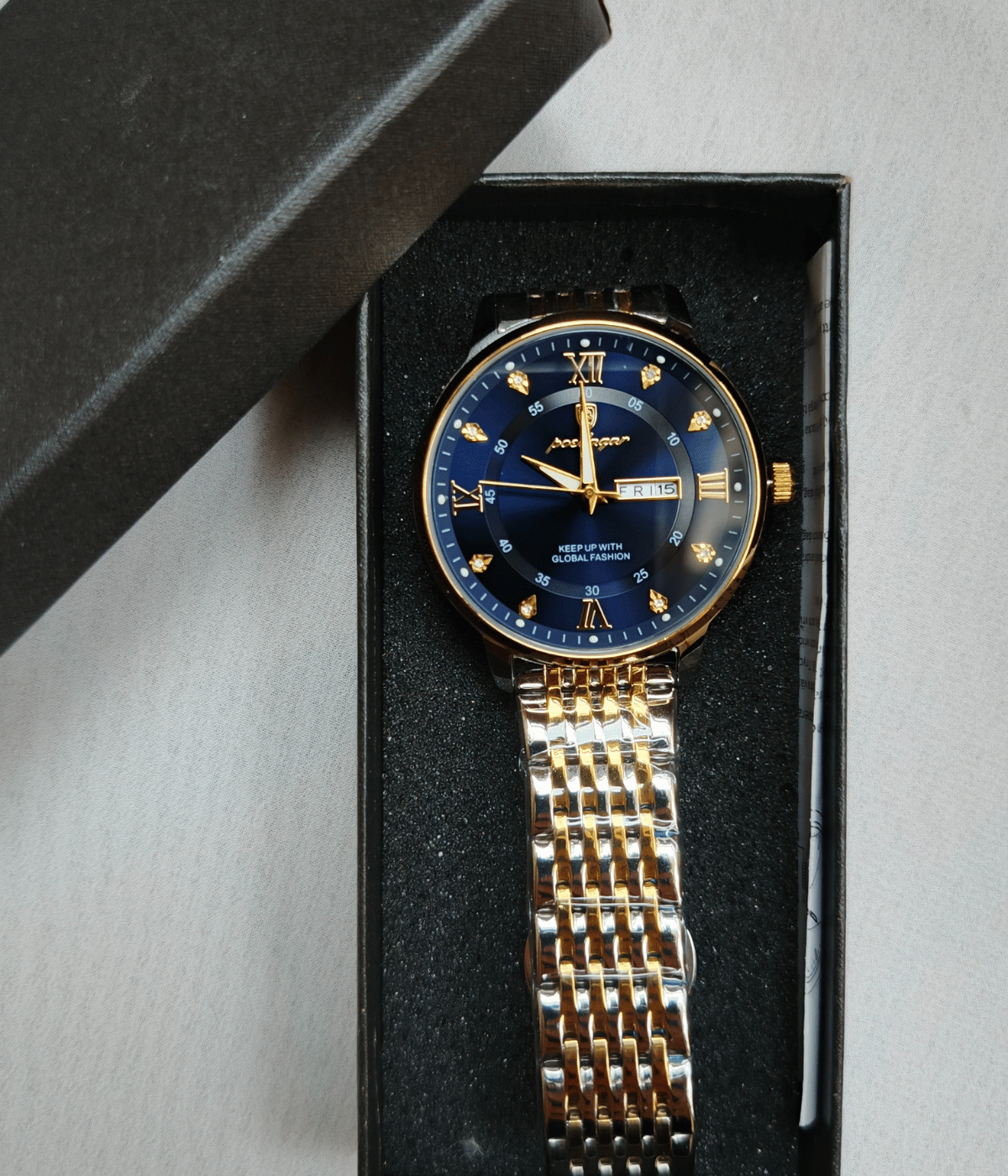 Luxury Blue Dial Watch metal strap