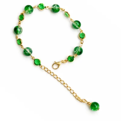 Green crystal bead bracelet with gold chain by Stay Decorative