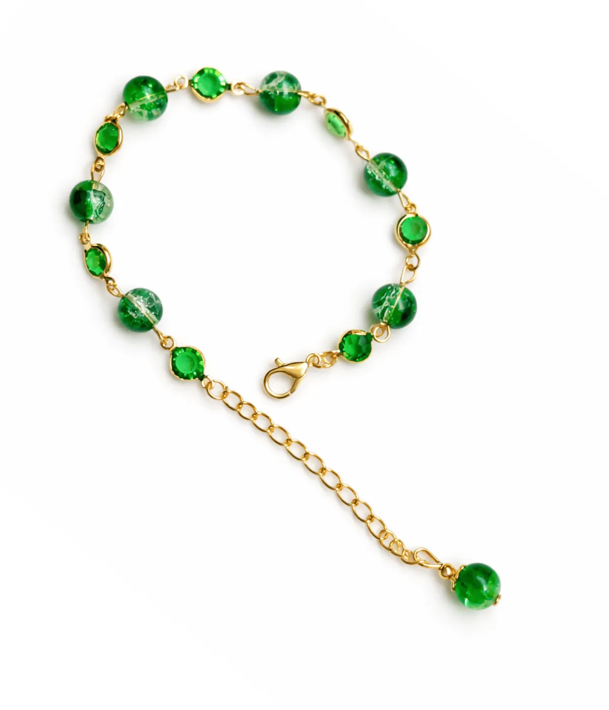 Green crystal bead bracelet with gold chain by Stay Decorative