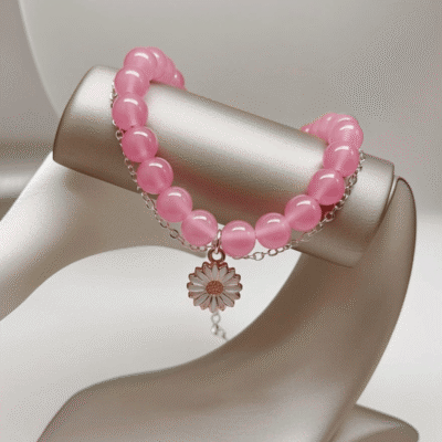 Milky Beads Daisy Bracelet with daisy flower charm