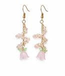 Pink Spiral Crystal Flower Earrings