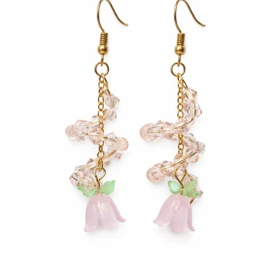 Pink Spiral Crystal Flower Earrings