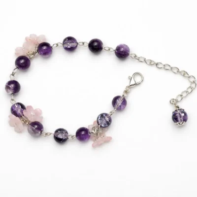 Purple Bracelet with Pink Flowers