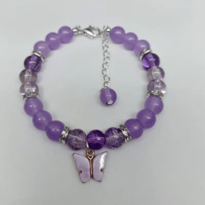Purple gemstone bracelet with butterfly charm and adjustable chain by stay decorative