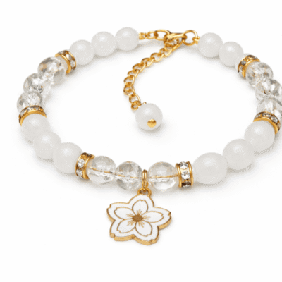 White beads bracelet with flower charm by Stay Decorative